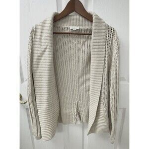 Garnet Hill Cardigan Crochet Open Weave Lace Beige Women's Medium